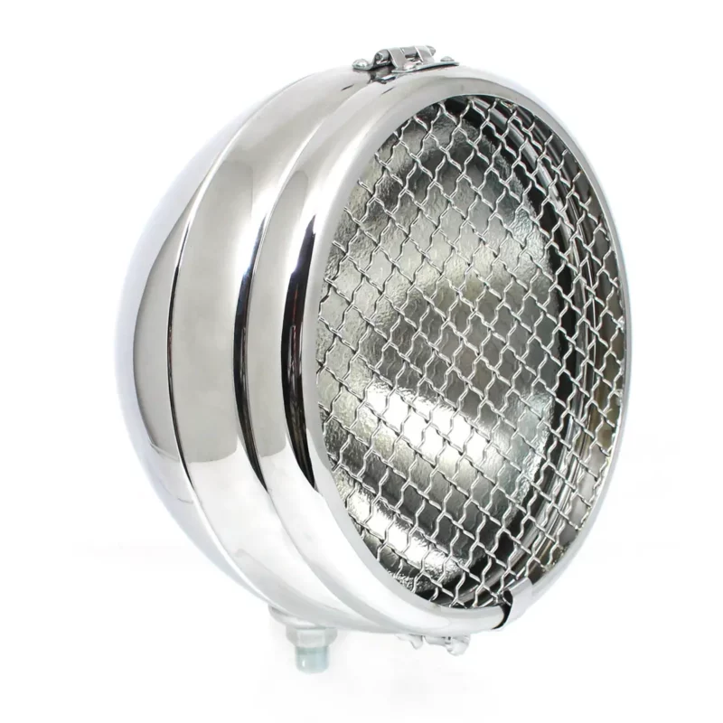 image of a 9 inch Vintage Lucas LBD150 type headlamp with mesh stoneguard